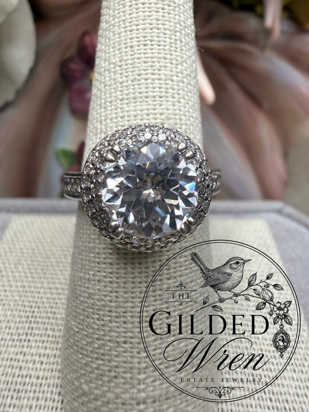 Sterling Silver 925 Halo CZ Engagement Ring Size 8 Round Solitaire Pave 9mm